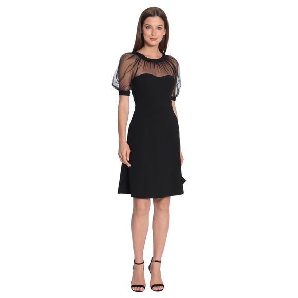 Maggy London Women's Black Mesh Illusion Short Sleeve Dress Size 2 NWT - Picture 1 of 10